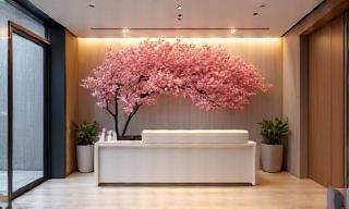 オフィスエントランスに咲く桜のロゴ